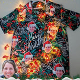 Custom Christmas Hawaiian Shirt with Face Christmas Red Personalized Photo Tropical Aloha Shirt for Husband/Boyfriend