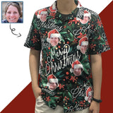 Custom Christmas Hawaiian Shirt with Face Christmas Red Personalized Photo Tropical Aloha Shirt for Husband/Boyfriend