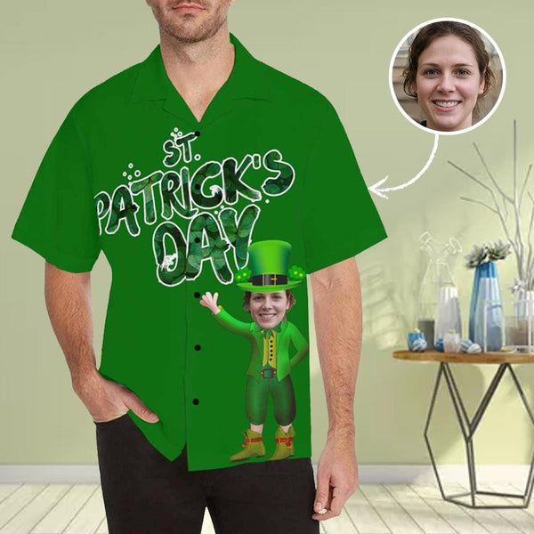 Custom Face Happy St. Patrick's Day Funny Face Aloha Shirt Create Your Design Shirt Birthday Gift for Him