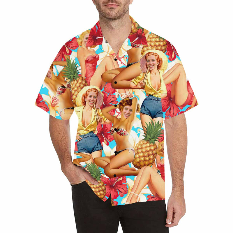 Custom Face Hawaiian Shirt Beautiful Lady Design Your Own Hawaiian Shirt for Boyfriend/Husband Personalized Photo Tropical Aloha Shirt