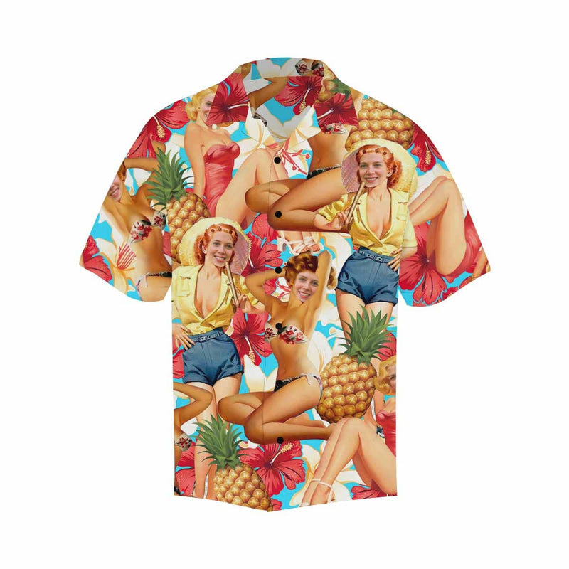 Custom Face Hawaiian Shirt Beautiful Lady Design Your Own Hawaiian Shirt for Boyfriend/Husband Personalized Photo Tropical Aloha Shirt