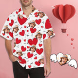 Custom Face Hawaiian Shirt Cute Hearts Tropical Aloha Shirt Birthday Valentine's Day Gift for Him