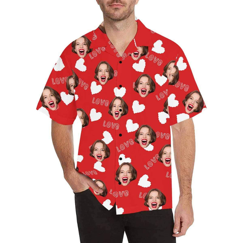 Custom Face Hawaiian Shirt Cute Hearts Tropical Aloha Shirt Birthday Valentine's Day Gift for Him