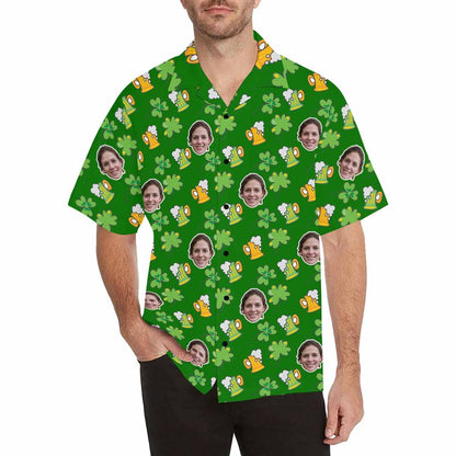 Custom Face St. Patrick Day Hawaiian Shirt Green Hats Hawaiian Shirt with Your Face Create Your Own Hawaiian Shirt Happy St. Patrick&