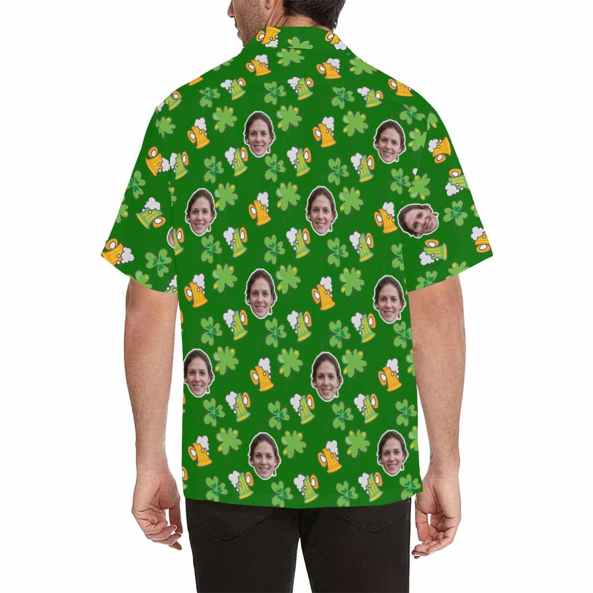 Custom Face St. Patrick Day Hawaiian Shirt Green Hats Hawaiian Shirt with Your Face Create Your Own Hawaiian Shirt Happy St. Patrick&