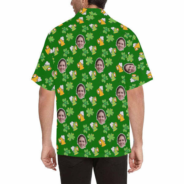 Custom Face St. Patrick Day Hawaiian Shirt Green Hats Hawaiian Shirt with Your Face Create Your Own Hawaiian Shirt Happy St. Patrick's Day
