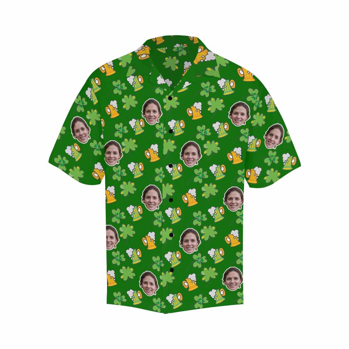 Custom Face St. Patrick Day Hawaiian Shirt Green Hats Hawaiian Shirt with Your Face Create Your Own Hawaiian Shirt Happy St. Patrick&