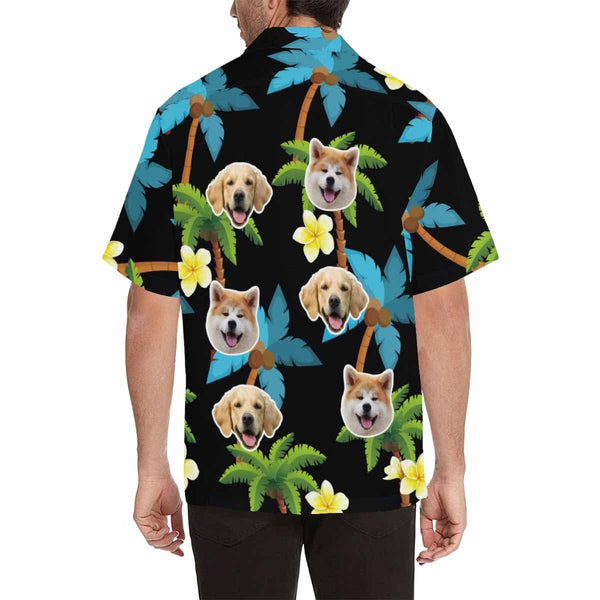Custom Face Hawaiian Shirt Pet Blue Coconut Tree Pesonalized Men's All Over Print Hawaiian Shirt for Birthday Gift