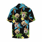 Custom Face Hawaiian Shirt Pet Blue Coconut Tree Pesonalized Men's All Over Print Hawaiian Shirt for Birthday Gift