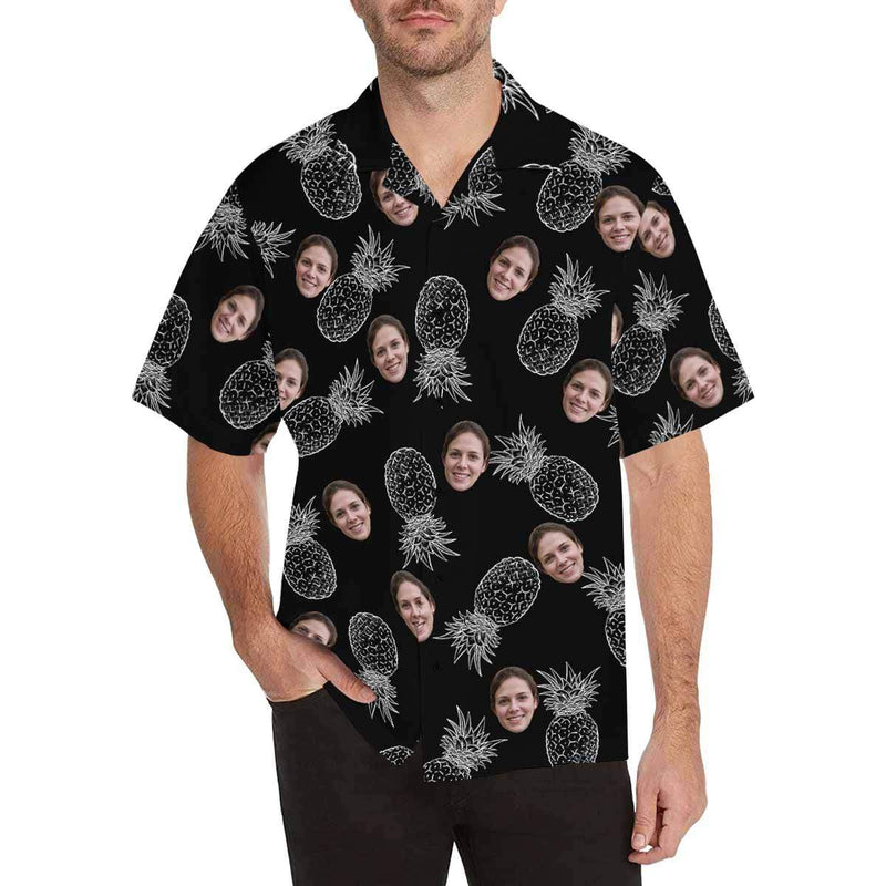 Custom Face Hawaiian Shirt Pineapple Black Tropical Aloha Shirt Birthday Vacation Party Gift for Boyfriend or Husband