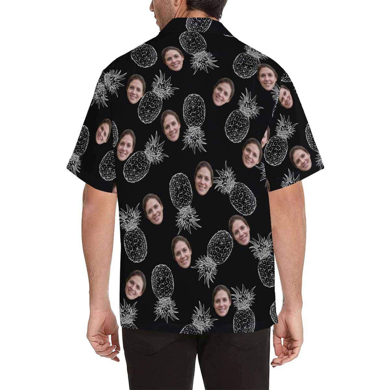 Custom Face Hawaiian Shirt Pineapple Black Tropical Aloha Shirt Birthday Vacation Party Gift for Boyfriend or Husband