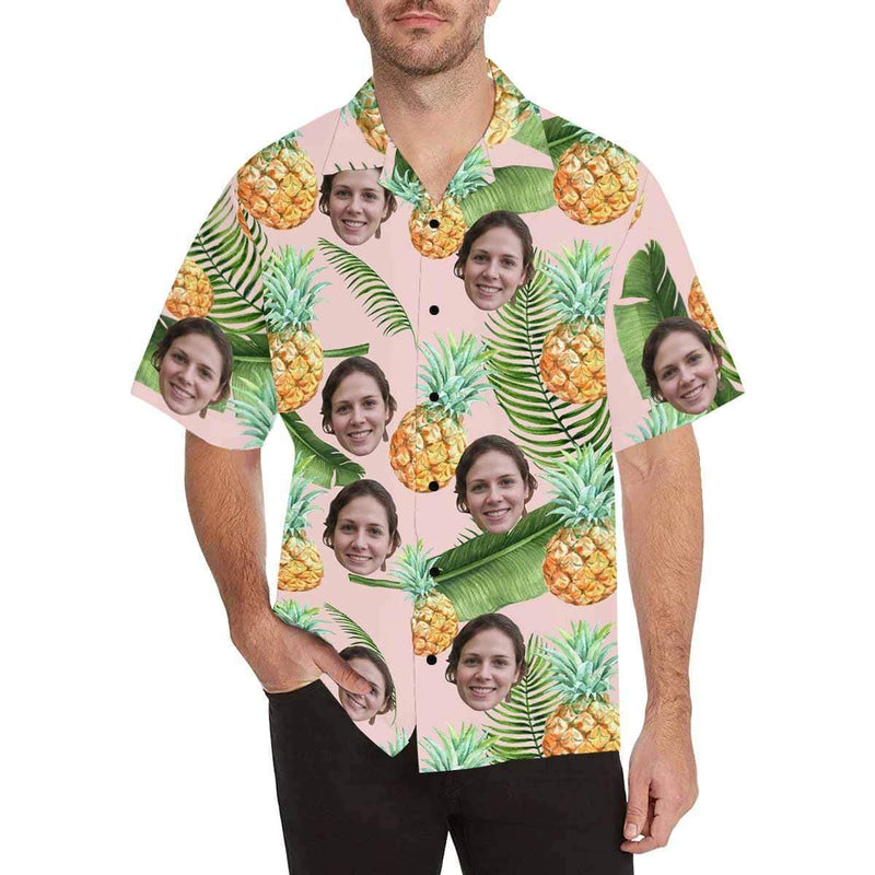 Custom Face Hawaiian Shirt Pineapple Black Tropical Aloha Shirt Birthday Vacation Party Gift for Boyfriend or Husband