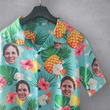 Custom Face Hawaiian Shirt Pineapple Flower for Boyfriend/Husband Personalized Photo Tropical Aloha Shirt Birthday Vacation Party Gift