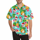 Custom Face Hawaiian Shirt Pineapple Flower for Boyfriend/Husband Personalized Photo Tropical Aloha Shirt Birthday Vacation Party Gift