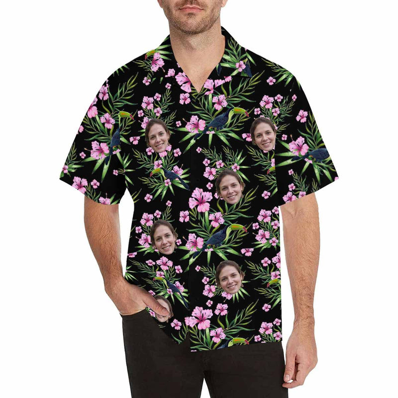 Custom Face Hawaiian Shirt Pink Flowers Custom Aloha Shirts Personalised Face Aloha Shirt Gift For Him