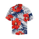 Custom Face Hawaiian Shirt Red Flowers Tropical Aloha Shirt Birthday Vacation Party Gift for Him