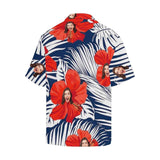 Custom Face Hawaiian Shirt Red Flowers Tropical Aloha Shirt Birthday Vacation Party Gift for Him