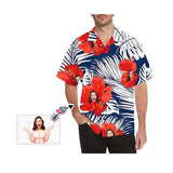 Custom Face Hawaiian Shirt Red Flowers Tropical Aloha Shirt Birthday Vacation Party Gift for Him