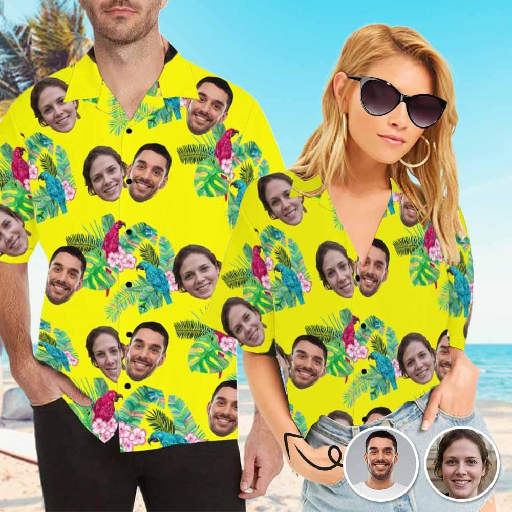 Custom Face Hawaiian Shirts Face Flower Birds Unisex &amp; Teenage Design Your Own Funny Face Hawaiian Shirt