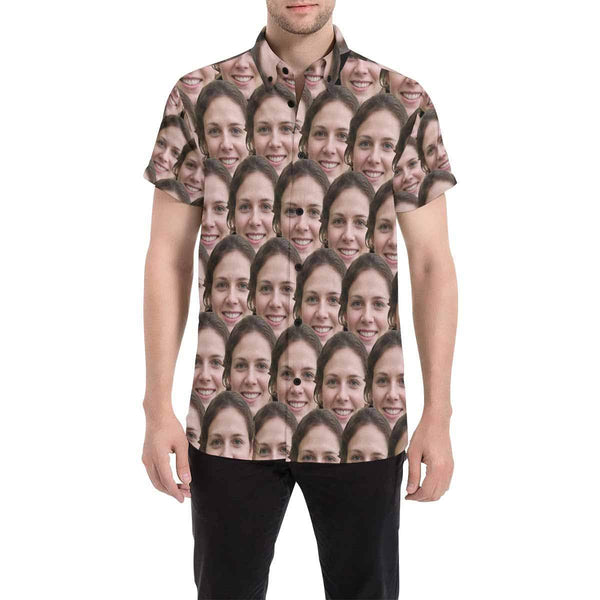 Custom Face Seamless Girlfriend Personalized Hawaiian Shirts with Face Men's All Over Print Shirt Gift for Him