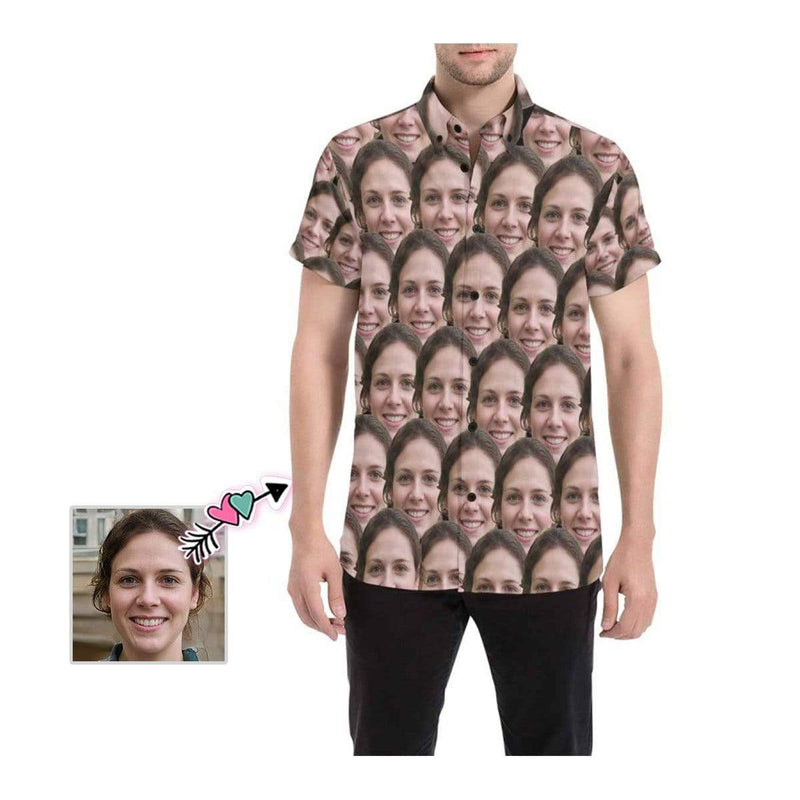 Custom Face Seamless Girlfriend Personalized Hawaiian Shirts with Face Men's All Over Print Shirt Gift for Him