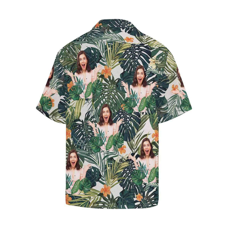 Custom Girlfriend Face Hawaiian Shirt Green Leaves Cute Plants Design Your Own Hawaiian Shirt Face on Shirt Gift