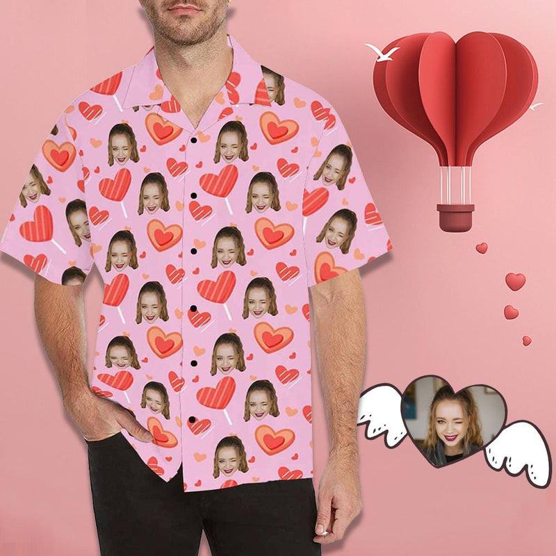 Custom Girlfriend Face Hawaiian Shirt Pink Cute Heart Create Your Own Hawaiian Shirt Birthday Gift