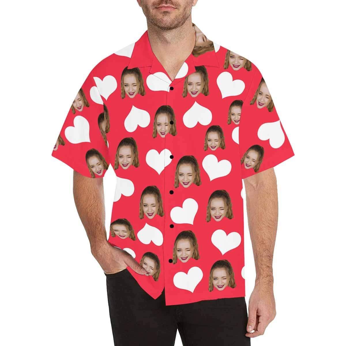 Custom Girlfriend Face Hawaiian Shirt Pink Cute Heart Create Your Own Hawaiian Shirt Birthday Gift