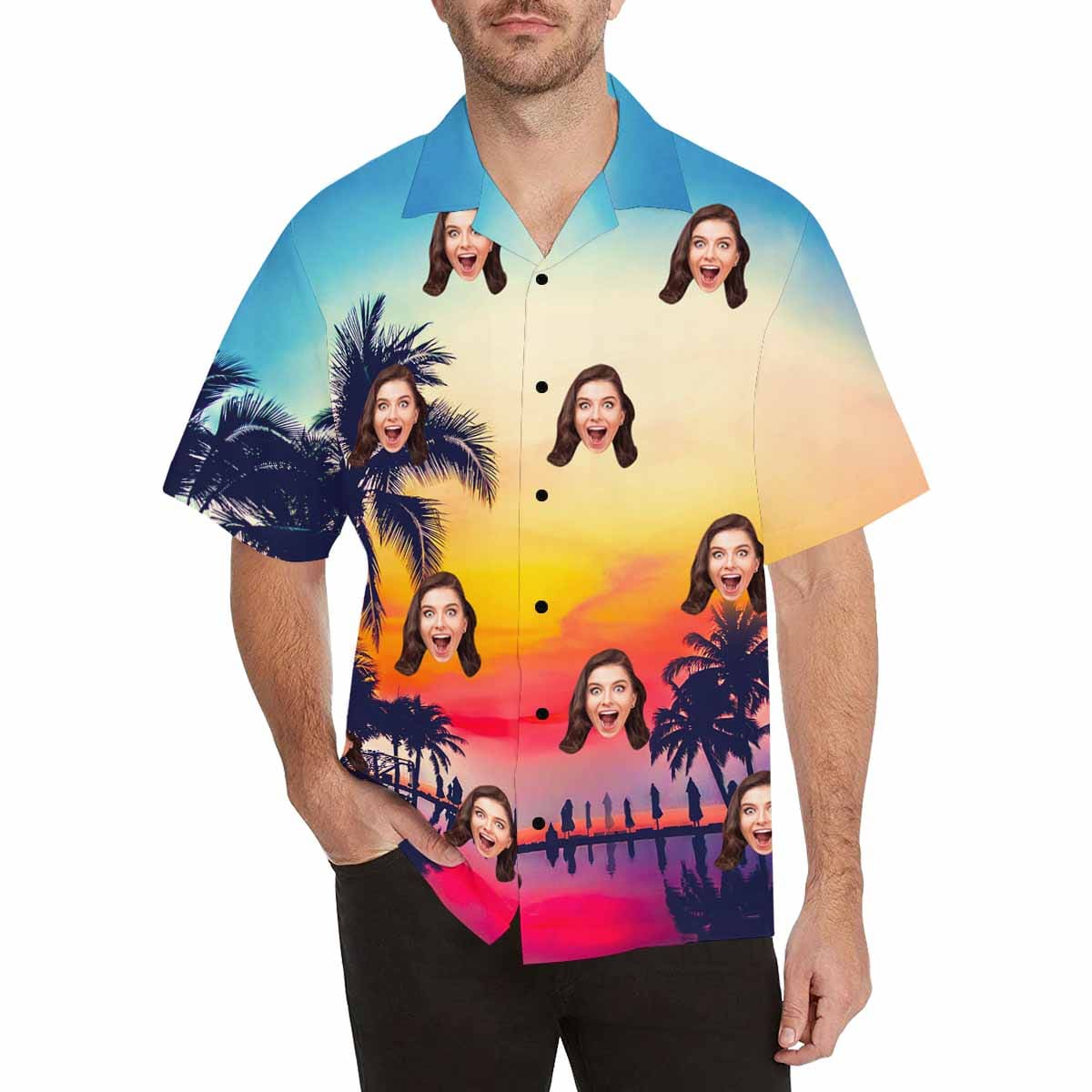 Custom Girlfriend Face Sunset Scenery Personalized Hawaiian Shirts Design Your Own Shirt Face Shirt Gift