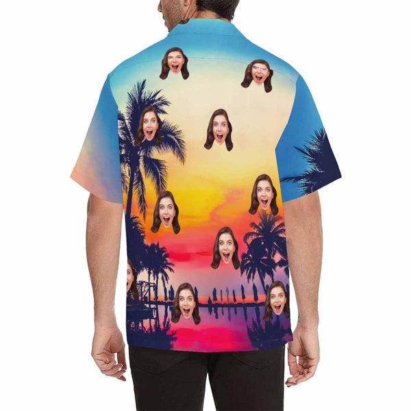 Custom Girlfriend Face Sunset Scenery Personalized Hawaiian Shirts Design Your Own Shirt Face Shirt Gift
