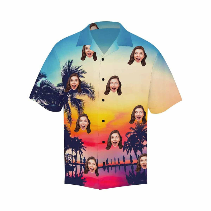 Custom Girlfriend Face Sunset Scenery Personalized Hawaiian Shirts Design Your Own Shirt Face Shirt Gift