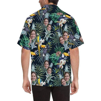 Custom Hawaiian Shirt with Face Best Couple Gift Flower Parrot Face Shirt Personalized Hawaiian Shirts Birthday Party Gift