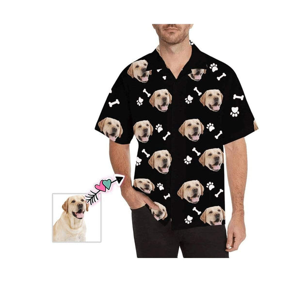 Custom Hawaiian Shirt with Face Dog And Bone Personalise Face Aloha Shirt Gift for Husband/Boyfriend