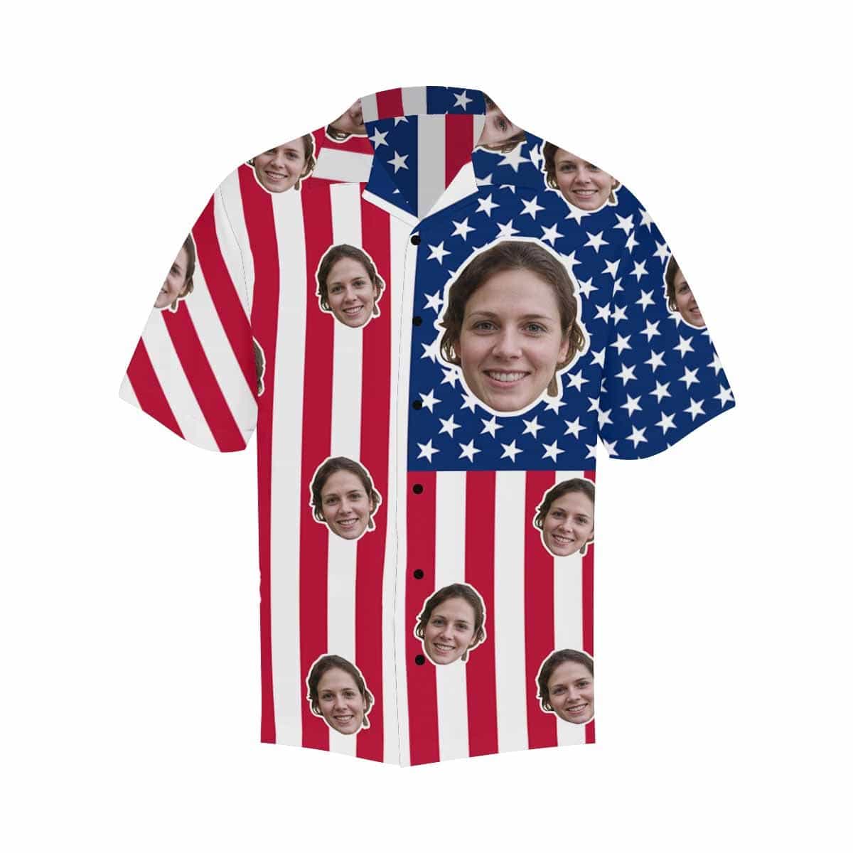 Custom Hawaiian Shirts with Face American Flag Classic Design Personalized Aloha Shirts Birthday Gift