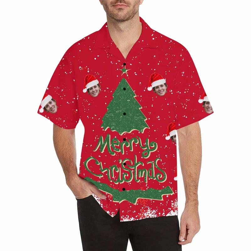 Custom Hawaiian Shirts with Face Christmas Tree Christmas Aloha Shirt Birthday Vacation Party Gift