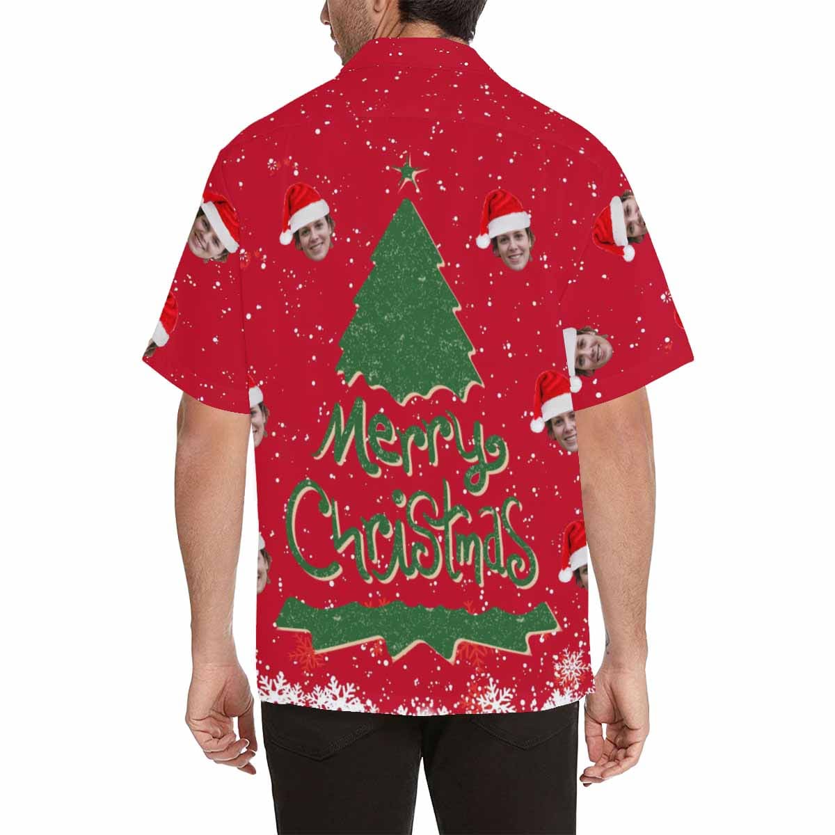 Custom Hawaiian Shirts with Face Christmas Tree Christmas Aloha Shirt Birthday Vacation Party Gift