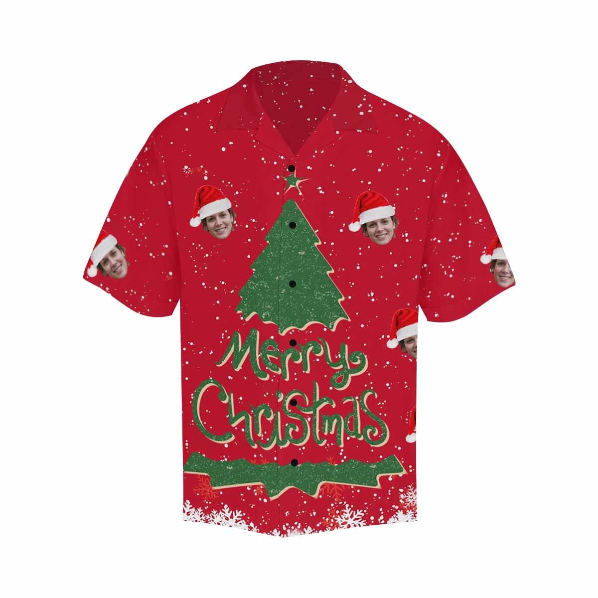 Custom Hawaiian Shirts with Face Christmas Tree Christmas Aloha Shirt Birthday Vacation Party Gift