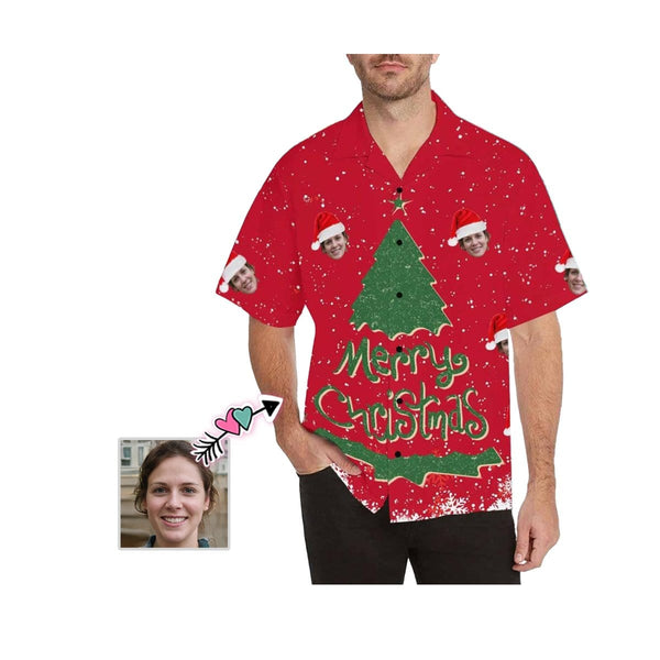 Custom Hawaiian Shirts with Face Christmas Tree Christmas Aloha Shirt Birthday Vacation Party Gift