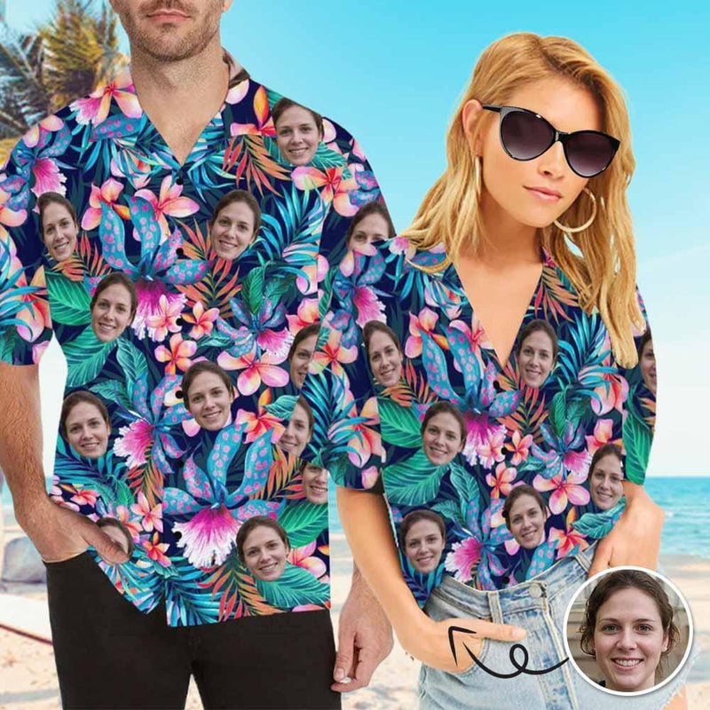 Custom Hawaiian Shirts with Face Hawaiian Shirts Face Colorful Flowers Unisex & Teenage Tropical Aloha Shirt