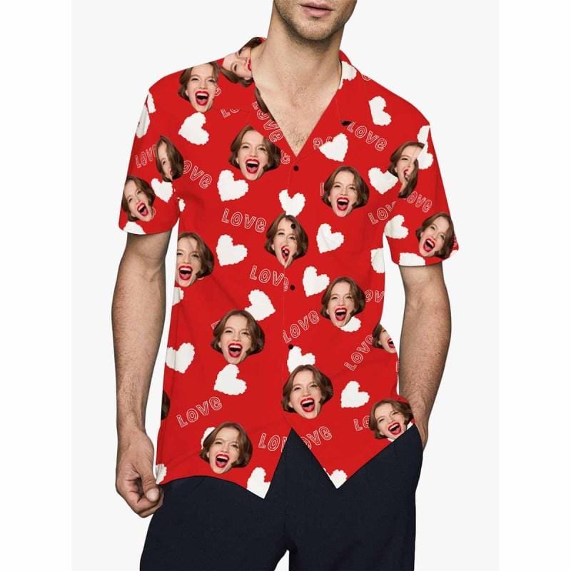 Custom Hawaiian Shirts with Face Love Heart Personalized Hawaiian Shirts for Husband/Boyfriend