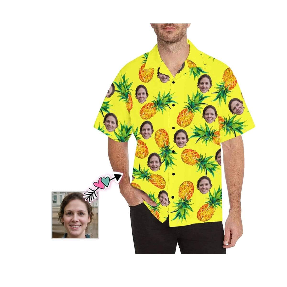 Custom Hawaiian Shirts with Face Pineapple Yellow Girlfriend Personalized Face Tropical Aloha Shirt