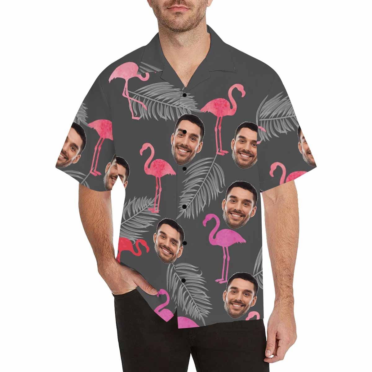 Custom Image Hawaiian Shirt Flamingo Personalized Face Tropical Aloha Shirt Anniversay Party Design Shirt