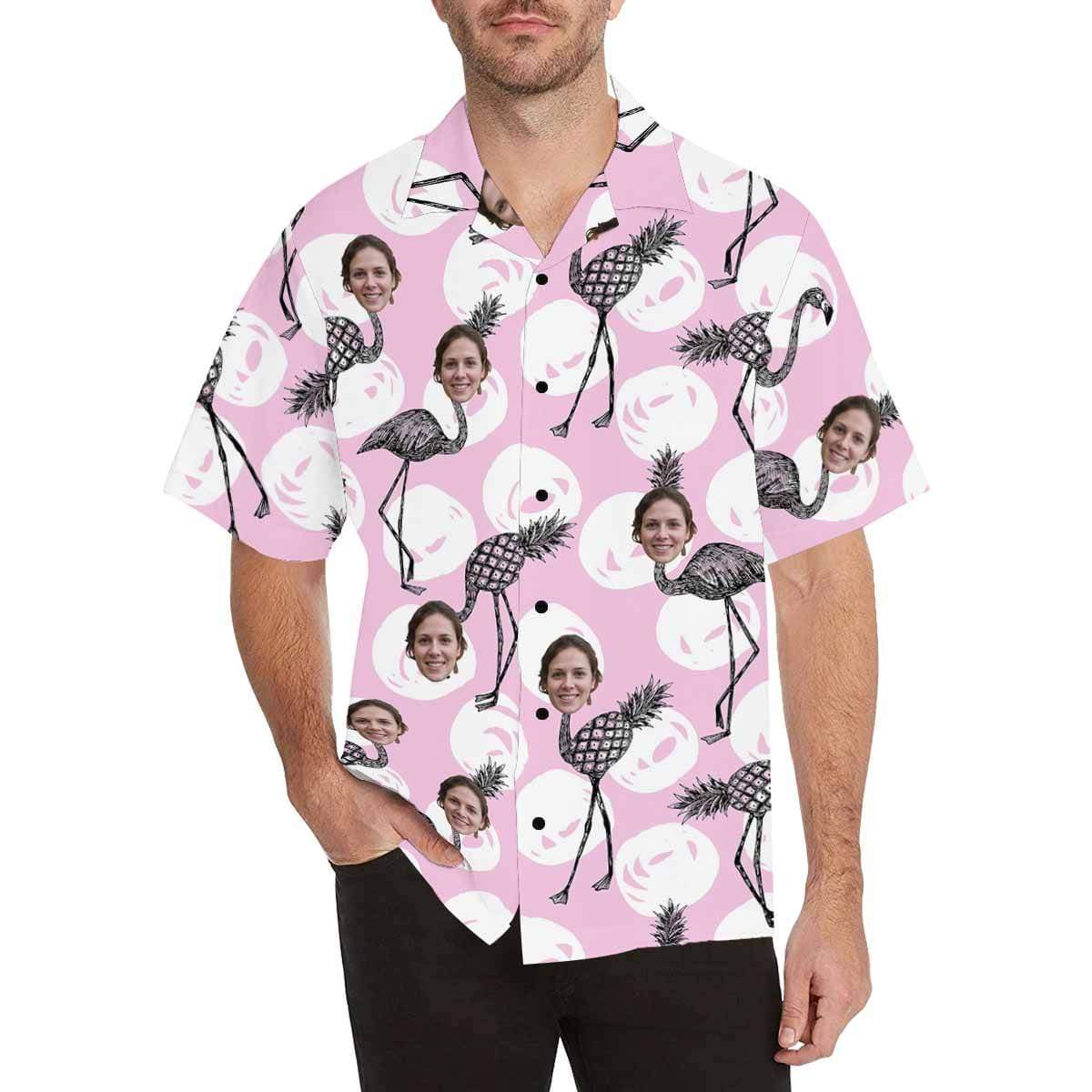 Custom Image Hawaiian Shirt Flamingo Personalized Face Tropical Aloha Shirt Anniversay Party Design Shirt