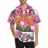 Custom Image Hawaiian Shirt with Face Pink Sky Beauty Flower Tropical Aloha Shirt Make Your Own Aloha Shirt for Him