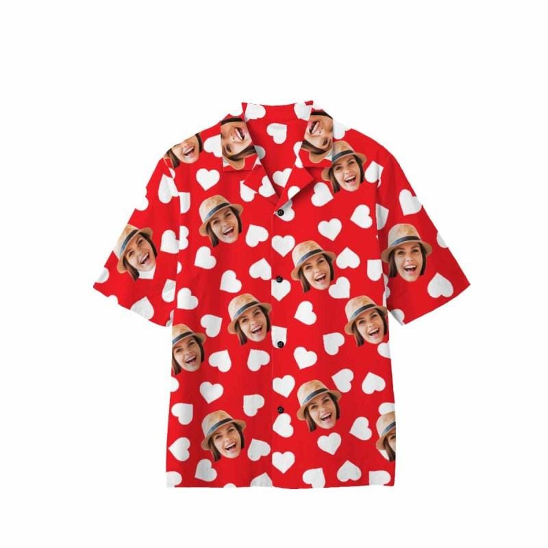 Custom Image Hawaiian Shirt with Face Your Hearts Red Personalise Face Aloha Shirt Gift For Him