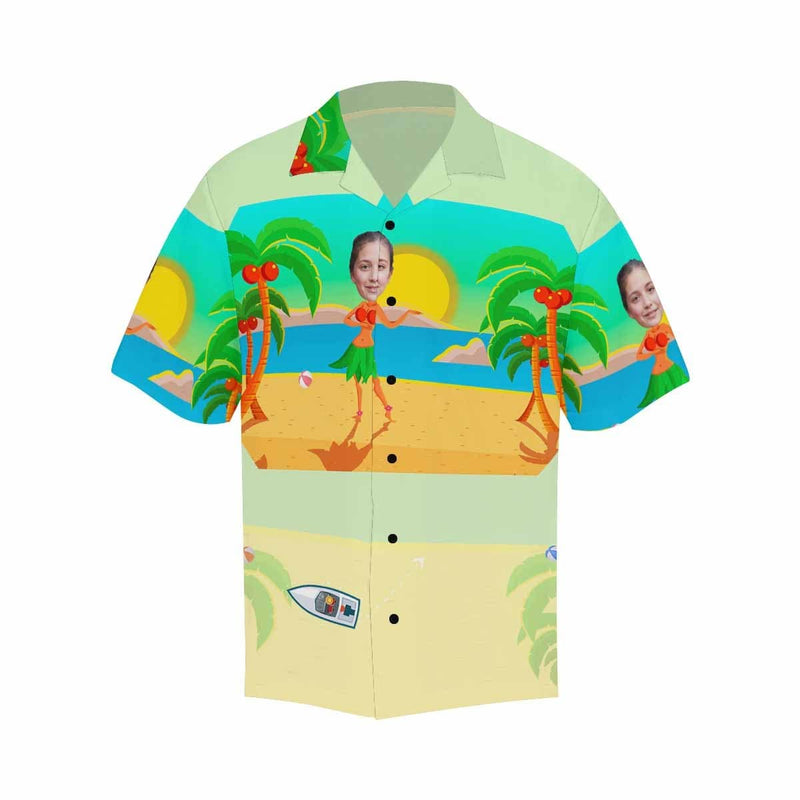 Custom Image Hawaiian Shirt with Girlfriend Face Sea Beach Design Your Own Hawaiian Shirt for Him