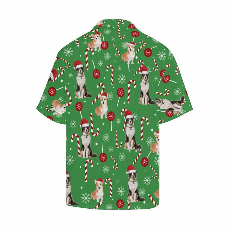 Custom Image Hawaiian Shirt with Photo Christmas Dogs Green Tropical Aloha Shirts for Him
