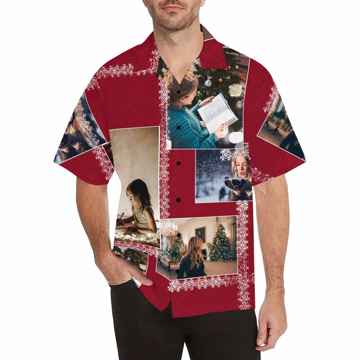 Custom Image Hawaiian Shirt with Photo Christmas Pattern Design Your Own Hawaiian Shirt