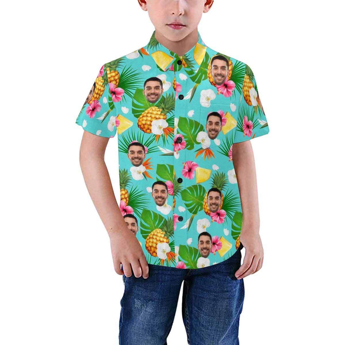 Custom Image Hawaiian Shirt with Photo Pineapple Flower Unisex &amp; Teenage Tropical Aloha Shirt