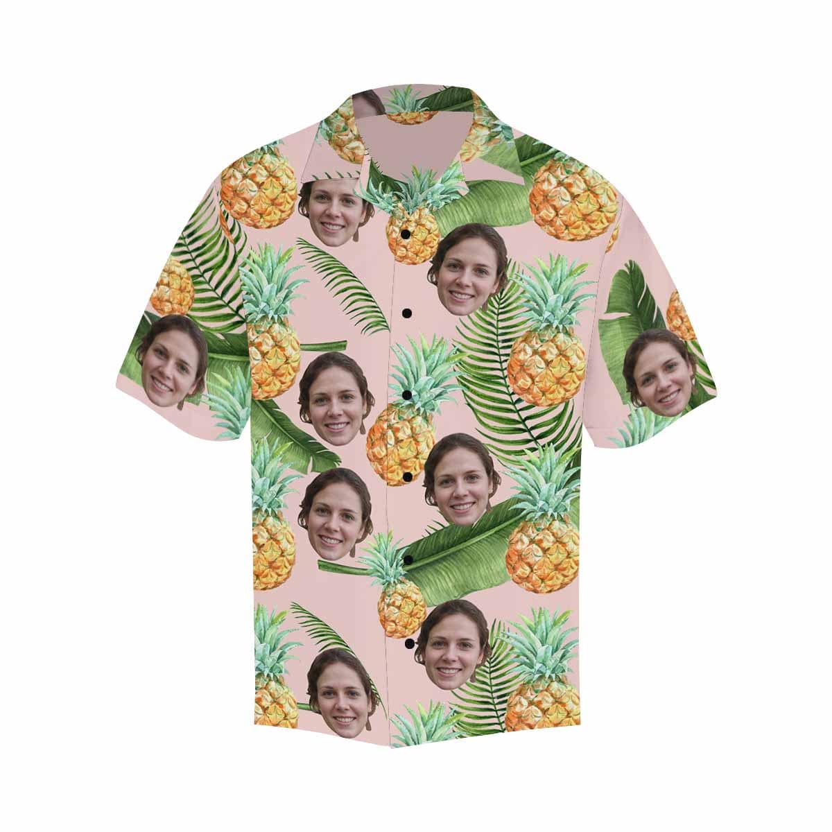 Custom Image Hawaiian Shirt Yellow Pineapple Tropical Aloha Shirt Birthday Vacation Party Gift